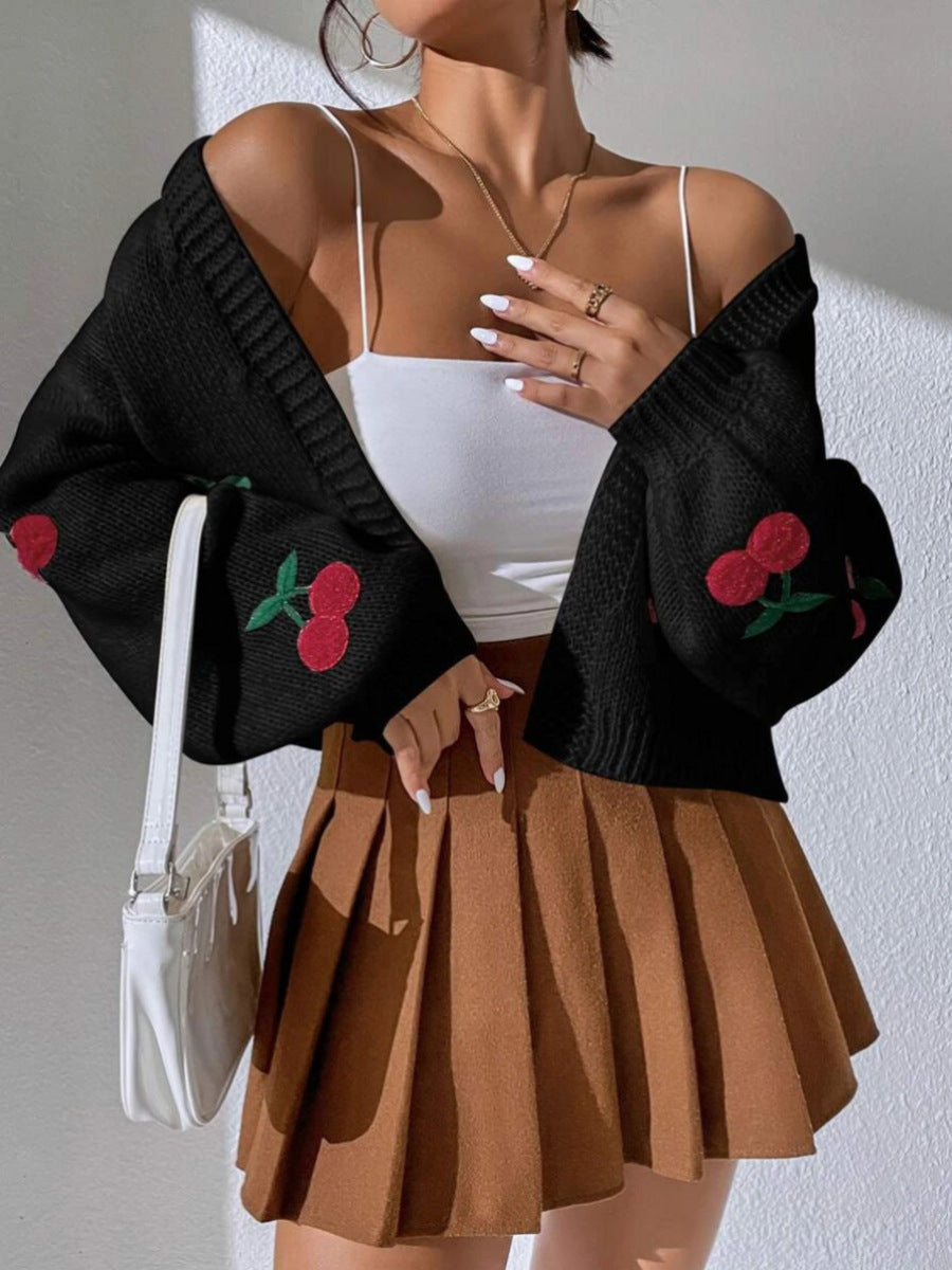 Embroidered Open Knit Cardigan