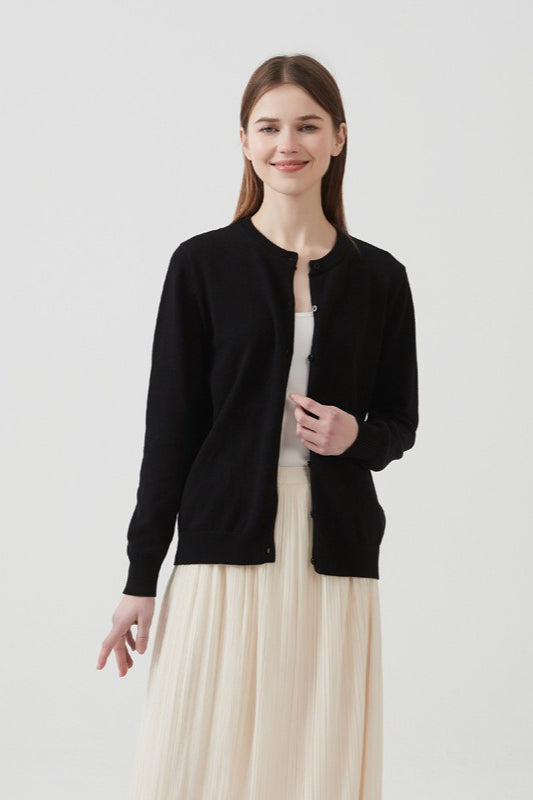 Cotton Crew-Neck Light Knit Cardigan