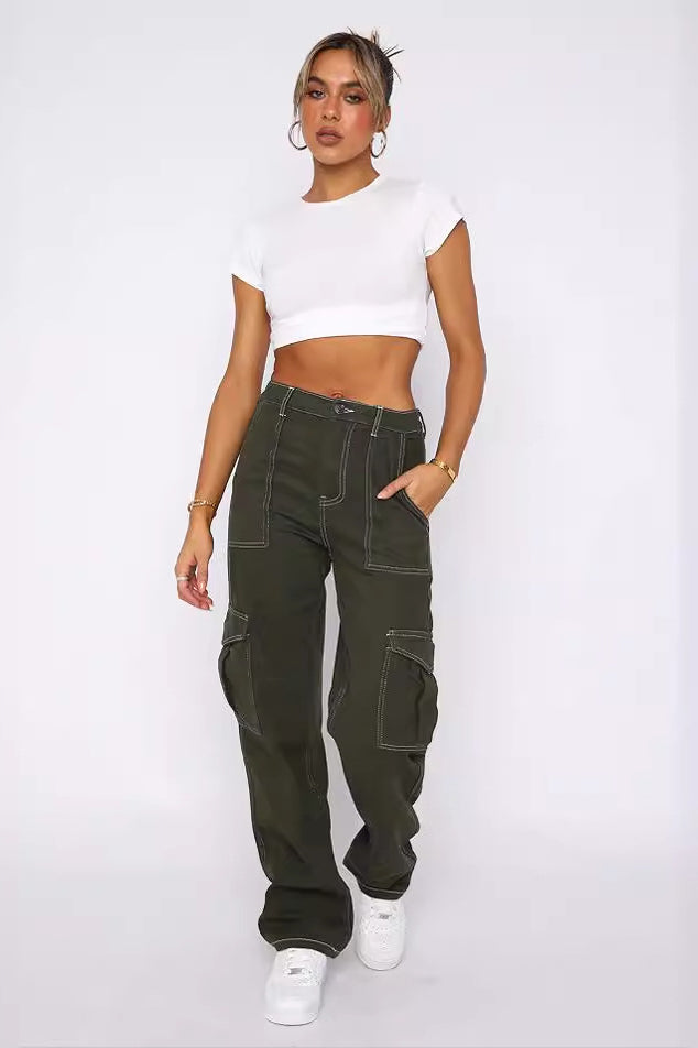 Trendy Straight Leg Multi-Pocket Pant