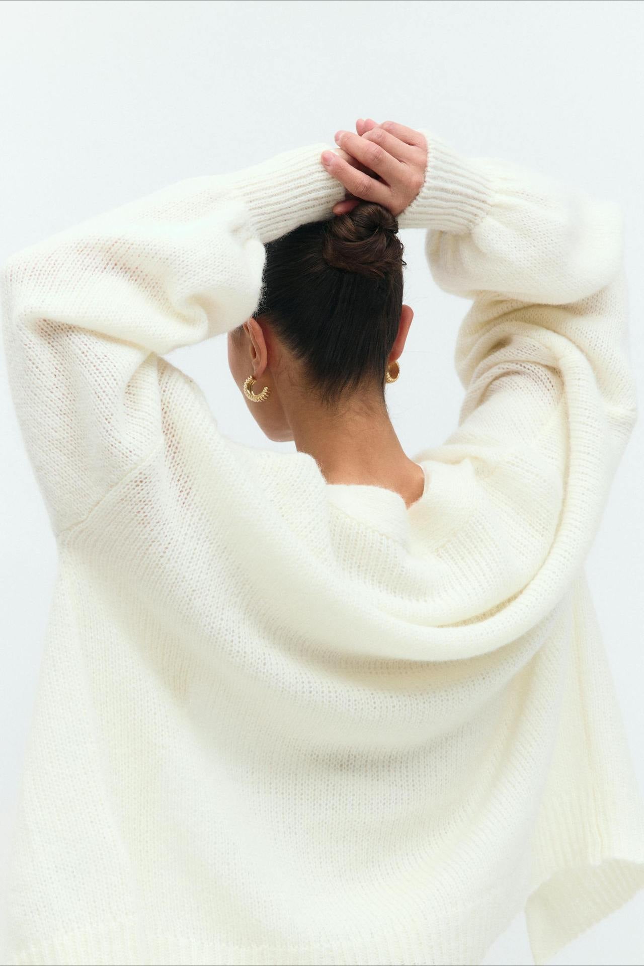 V-Neck Mohair Lace Flare Sleeve Cardigan