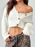 Cropped Buttoned Knit Cardigan