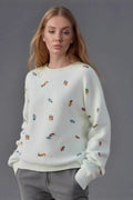 Embroidered Floral Crew Neck Sweater