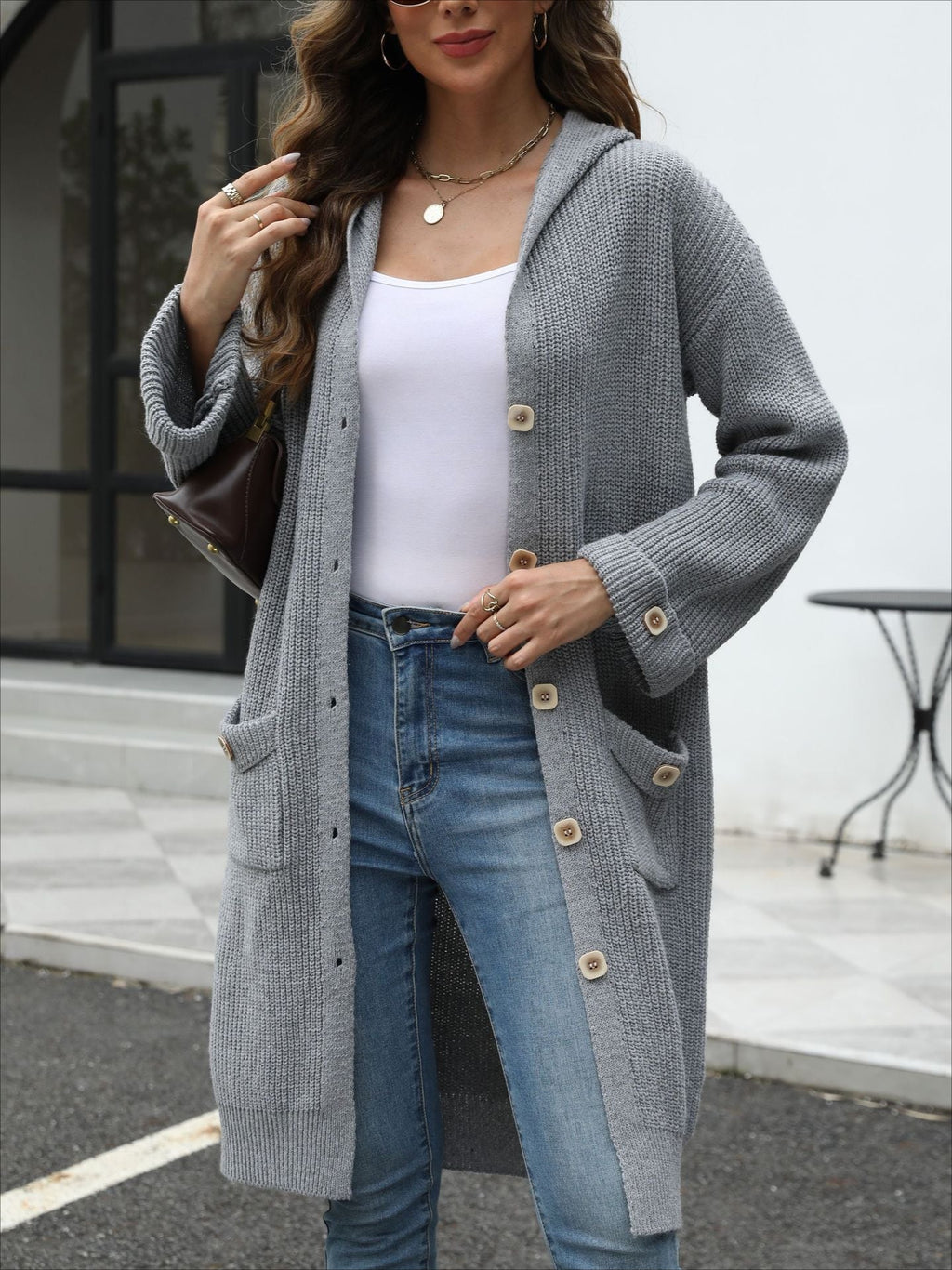 V-Neck Relaxed Knit Cardigan