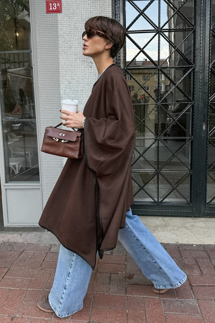 Retro Solid Batwing Sleeve Coat