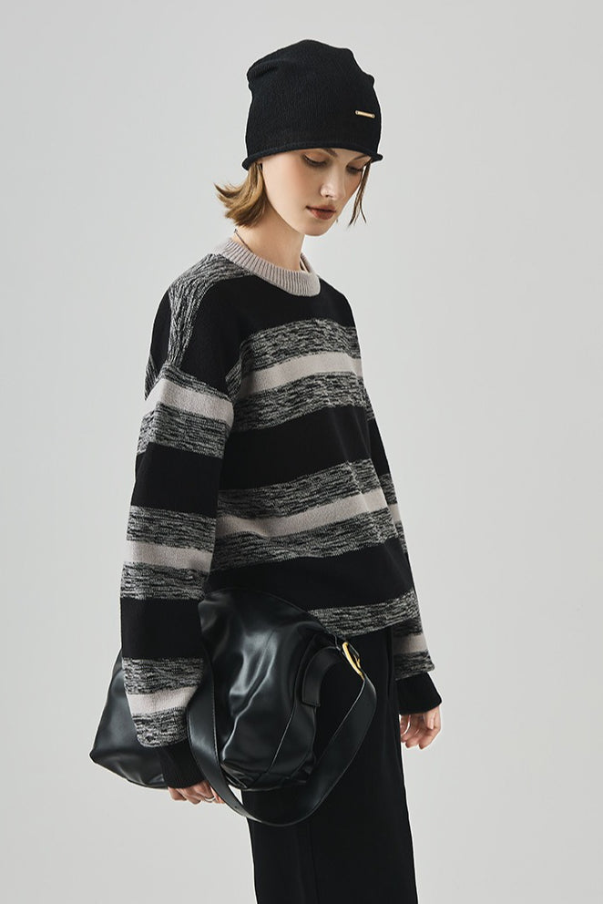 Loose Round Neck Striped Sweater