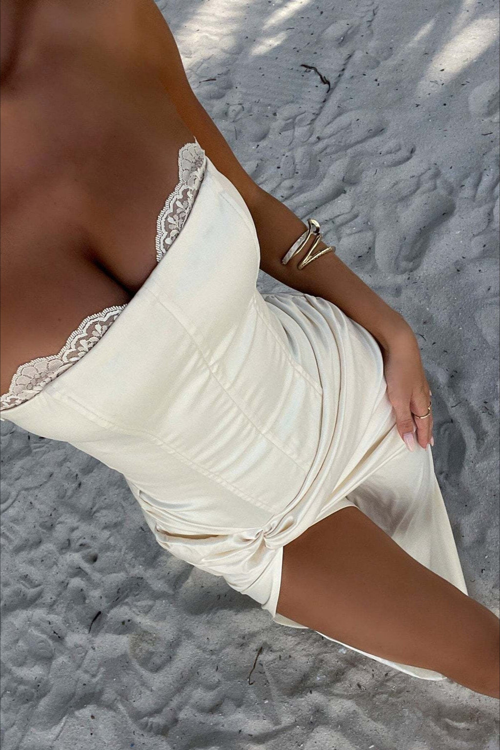 Satin Twist Detail Slit Maxi Dress