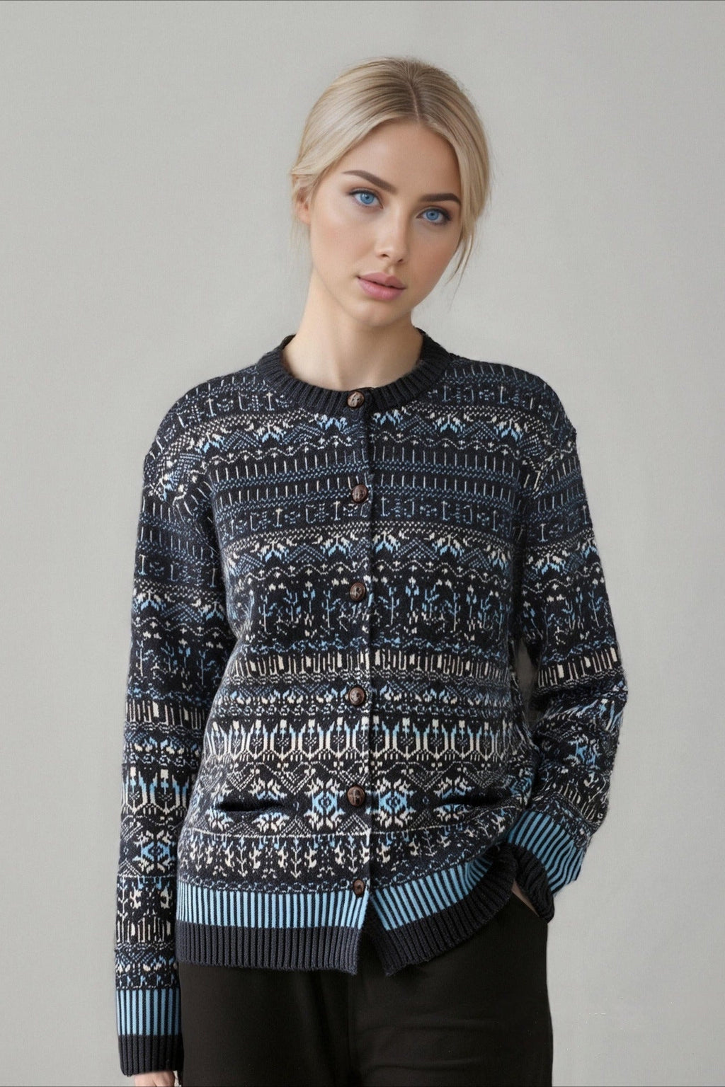 Fair Isle Jacquard Crew-Neck Cardigan