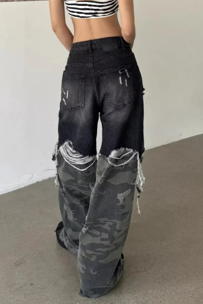 Camouflage Patchwork Baggy Wide Leg Jean