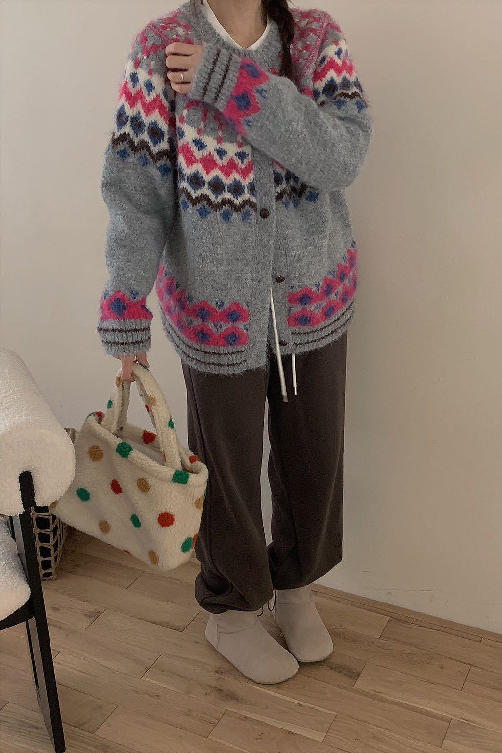 Vintage Fair Isle Jacquard Knit Cardigan