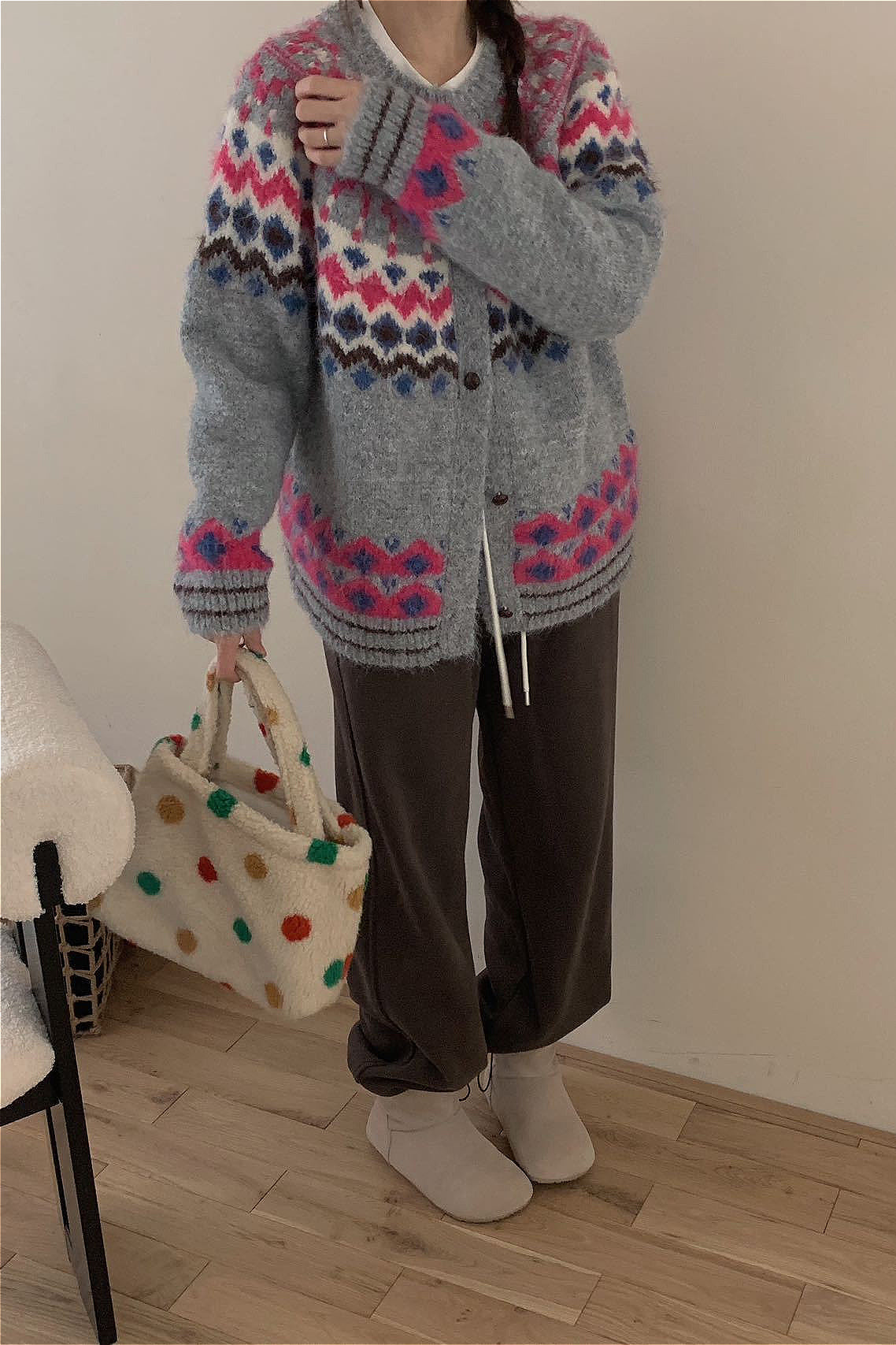 Vintage Fair Isle Jacquard Knit Cardigan