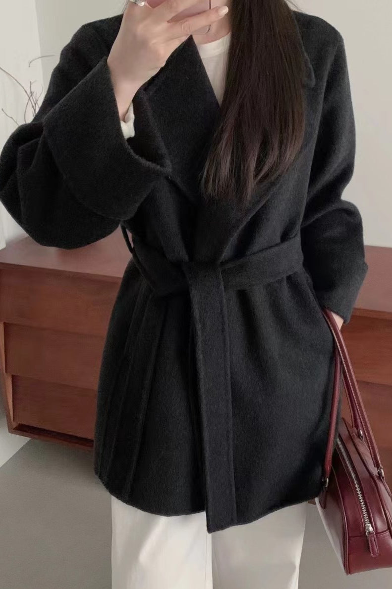 Robe Style Double-Faced Wool Long Coat