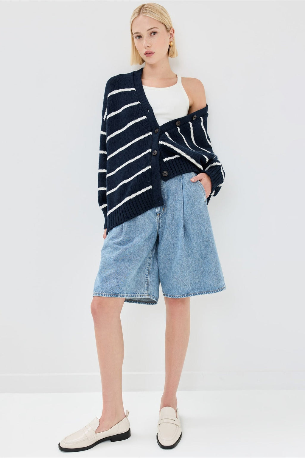 Flowy Striped V-Neck Casual Knit Cardigan
