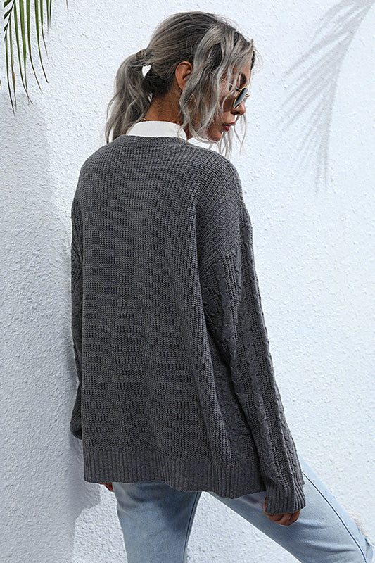 Basic Cable Knit Long Cardigan