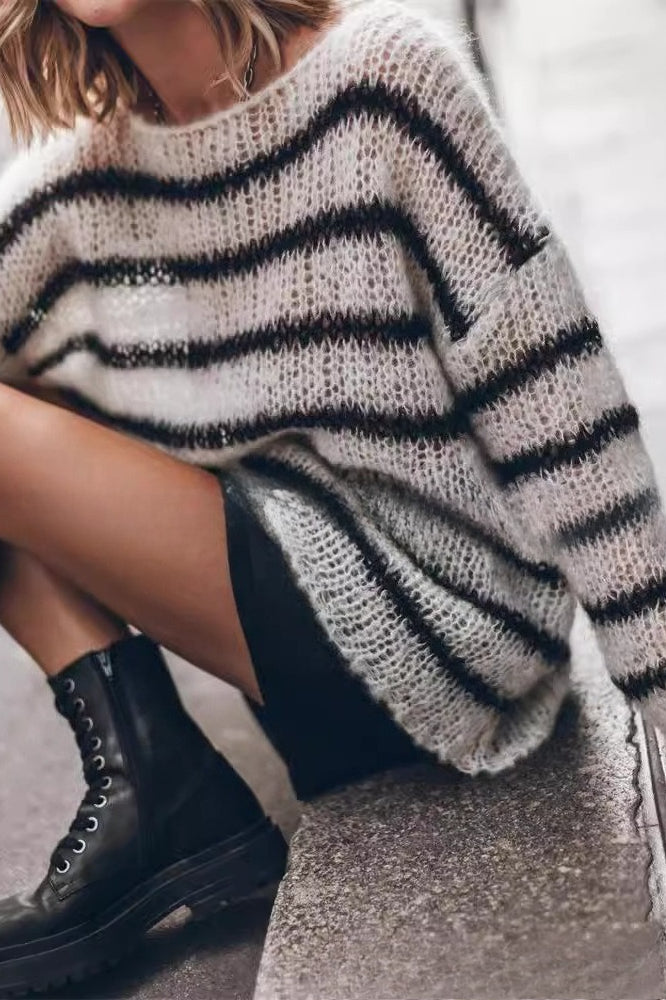 Loose Striped Crew Neck Sweater