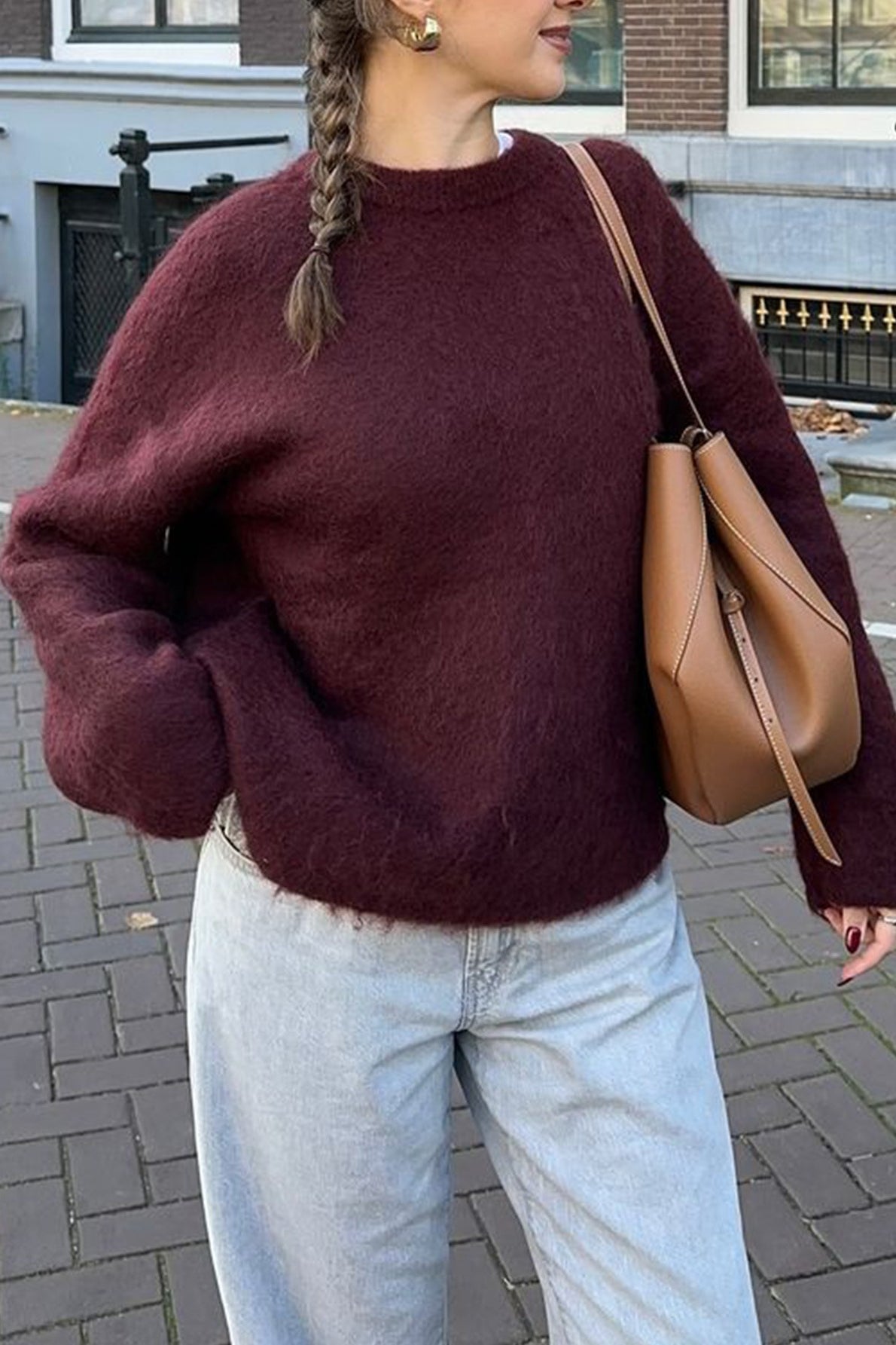 Plain Ribbed Long Sleeve Knit Sweater