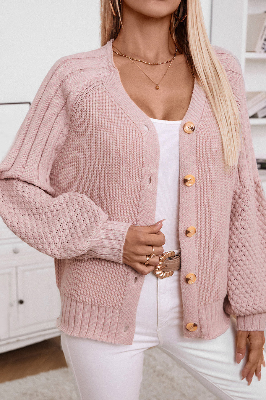 Solid Buttoned Knit Cardigan