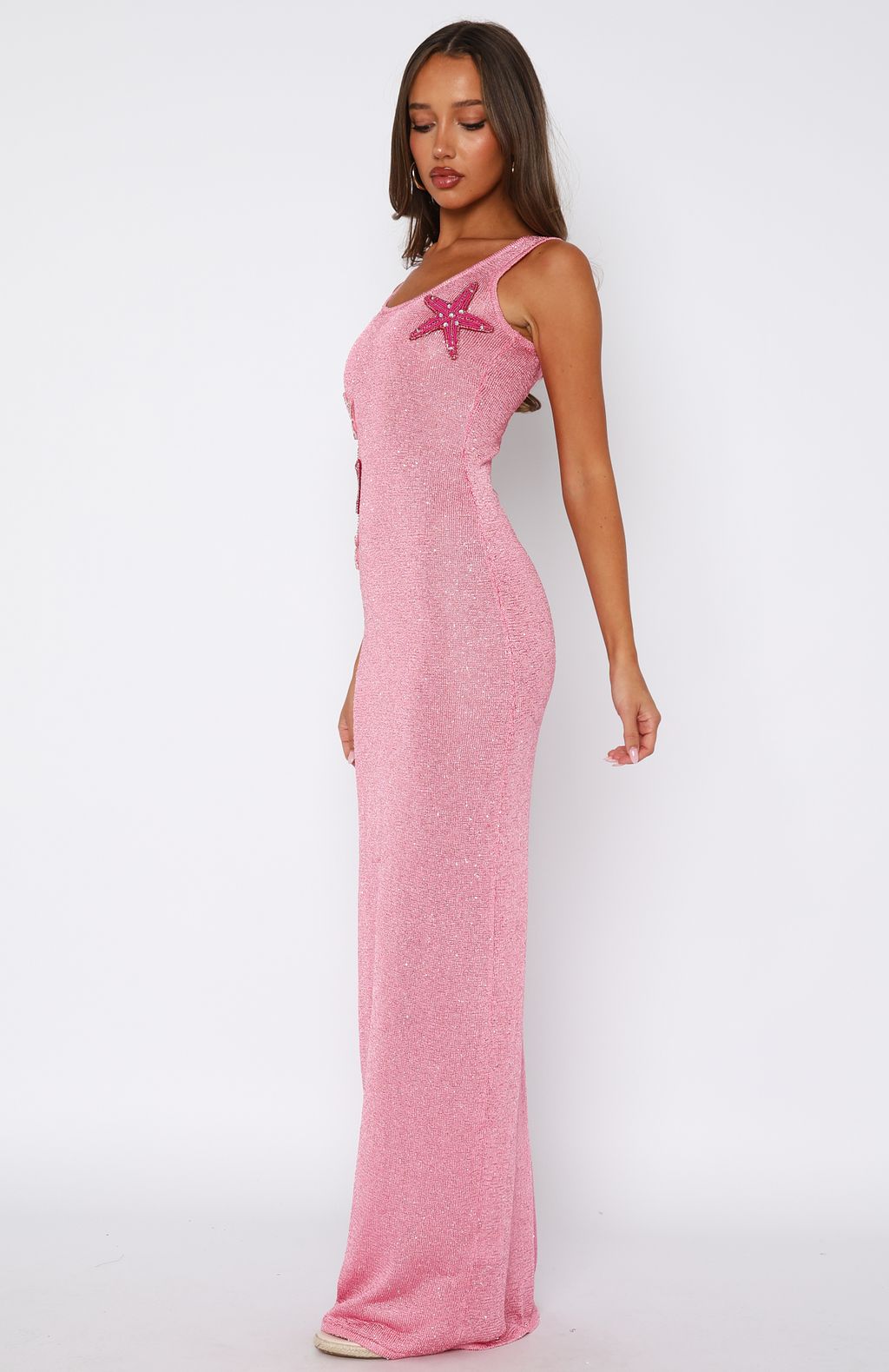 Marine Mist Sequin Knit Pink Maxi Dress
