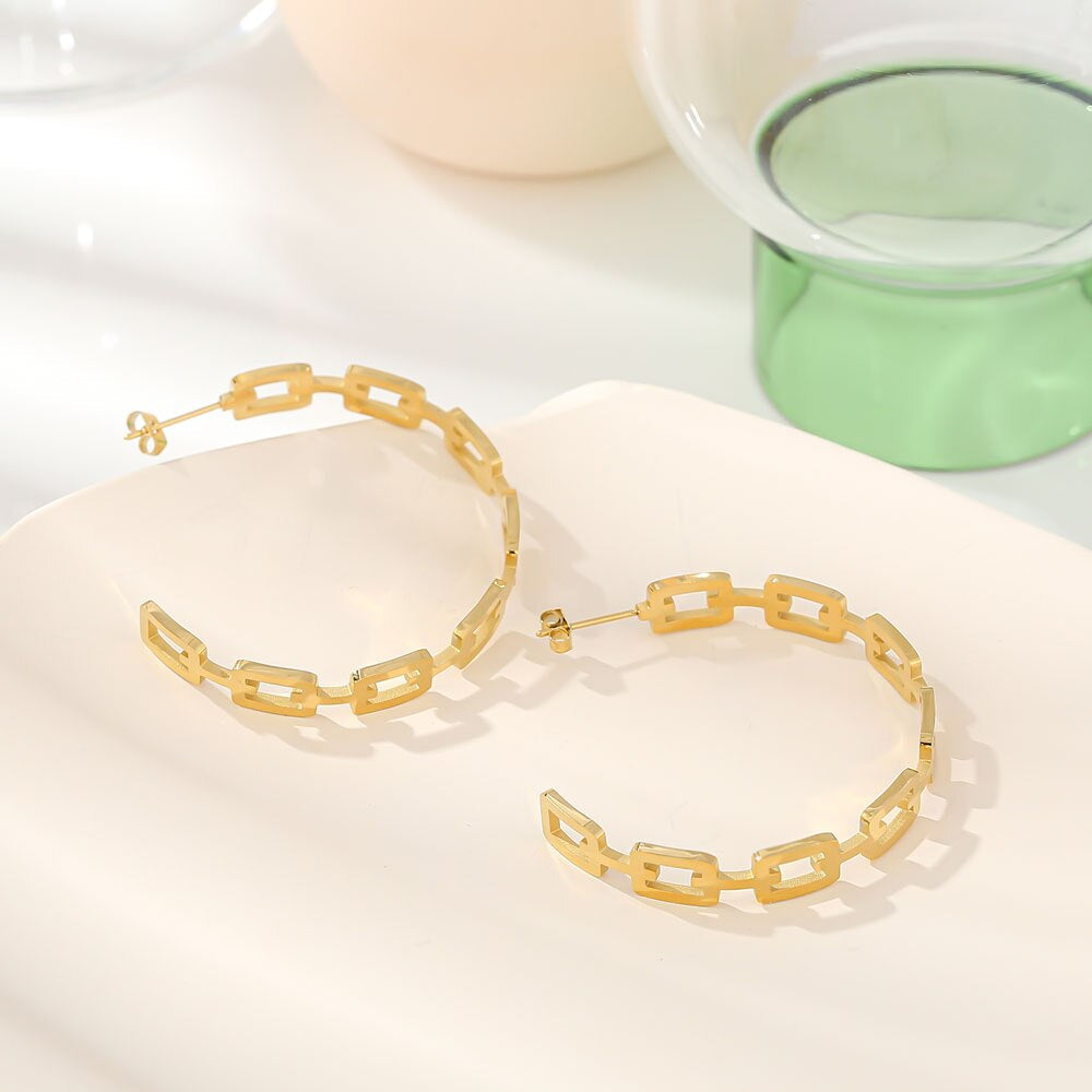 Boxy Chain Hoop Metal Earring