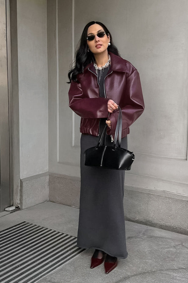 Burgundy Retro Biker Coat