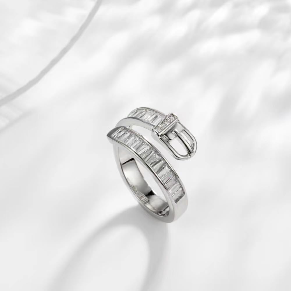 Silver Crystal Belt Buckle Adjustable Ring