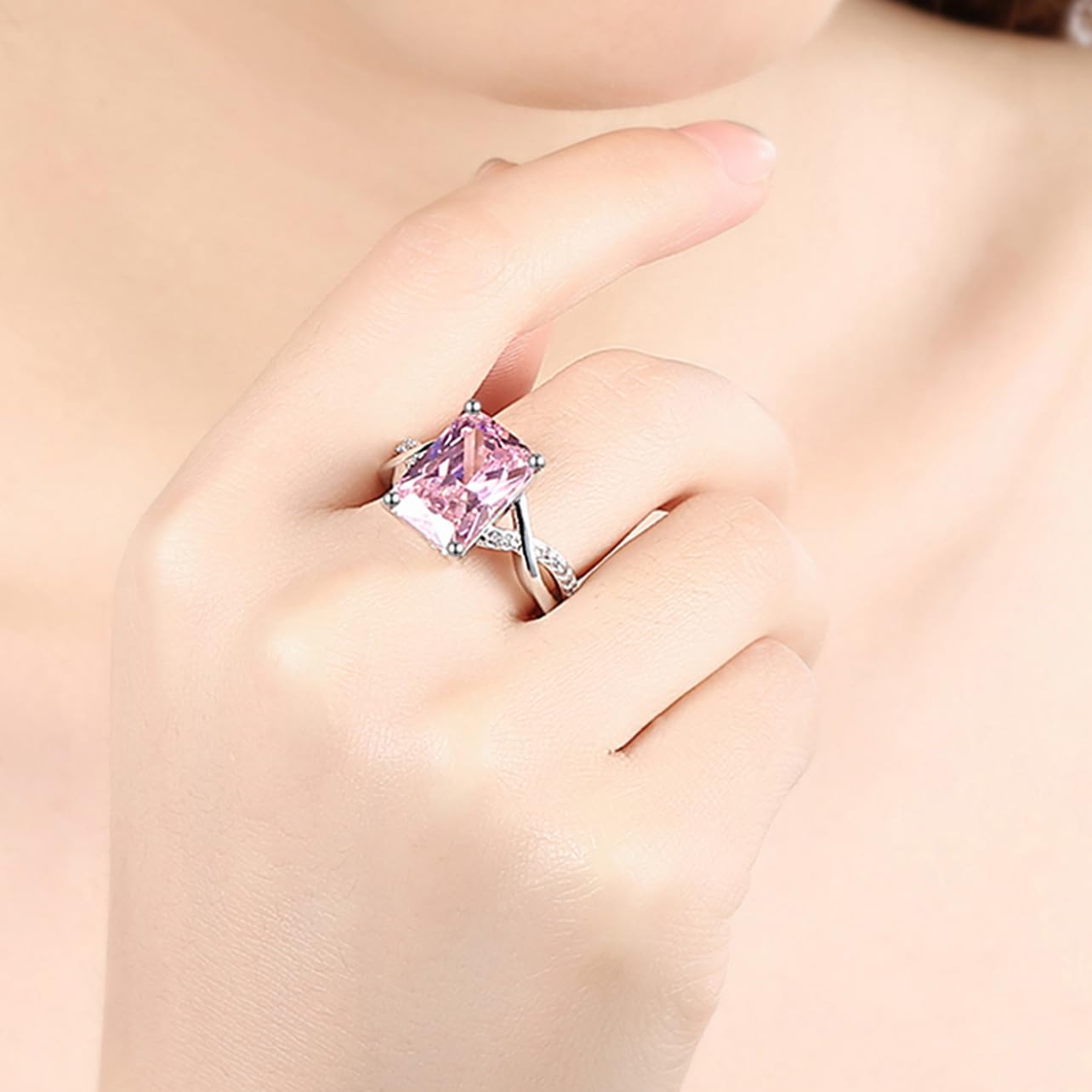 Silver Tone Swarovski Crystal Two Piece Ring