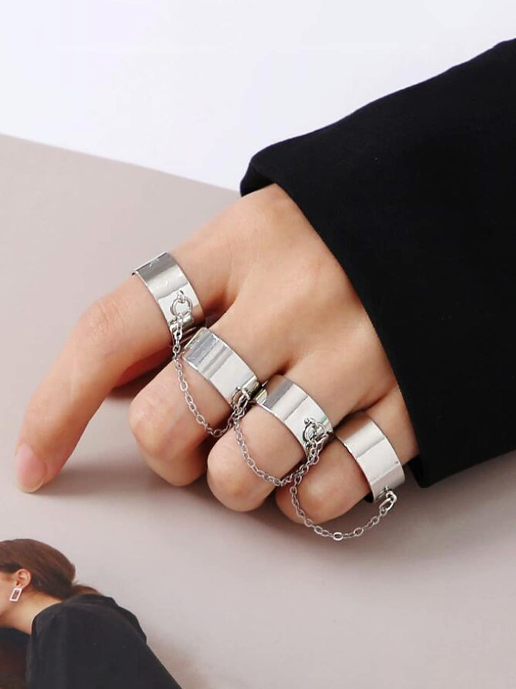 Silver Plated Chain Linked Adjustable Ring