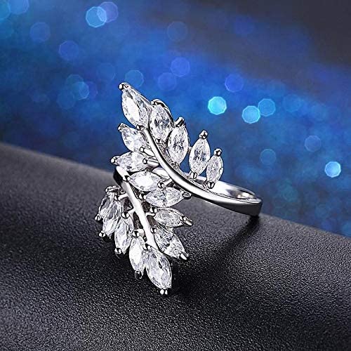 Platinum Plated White Crystal Leaf Ring