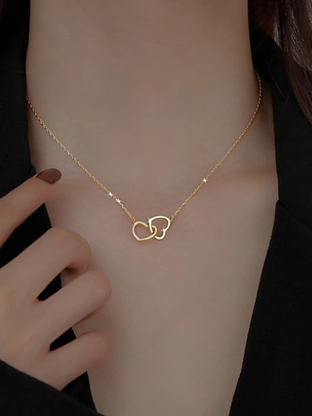 Dual Heart Stainless Gold Pendant Necklace