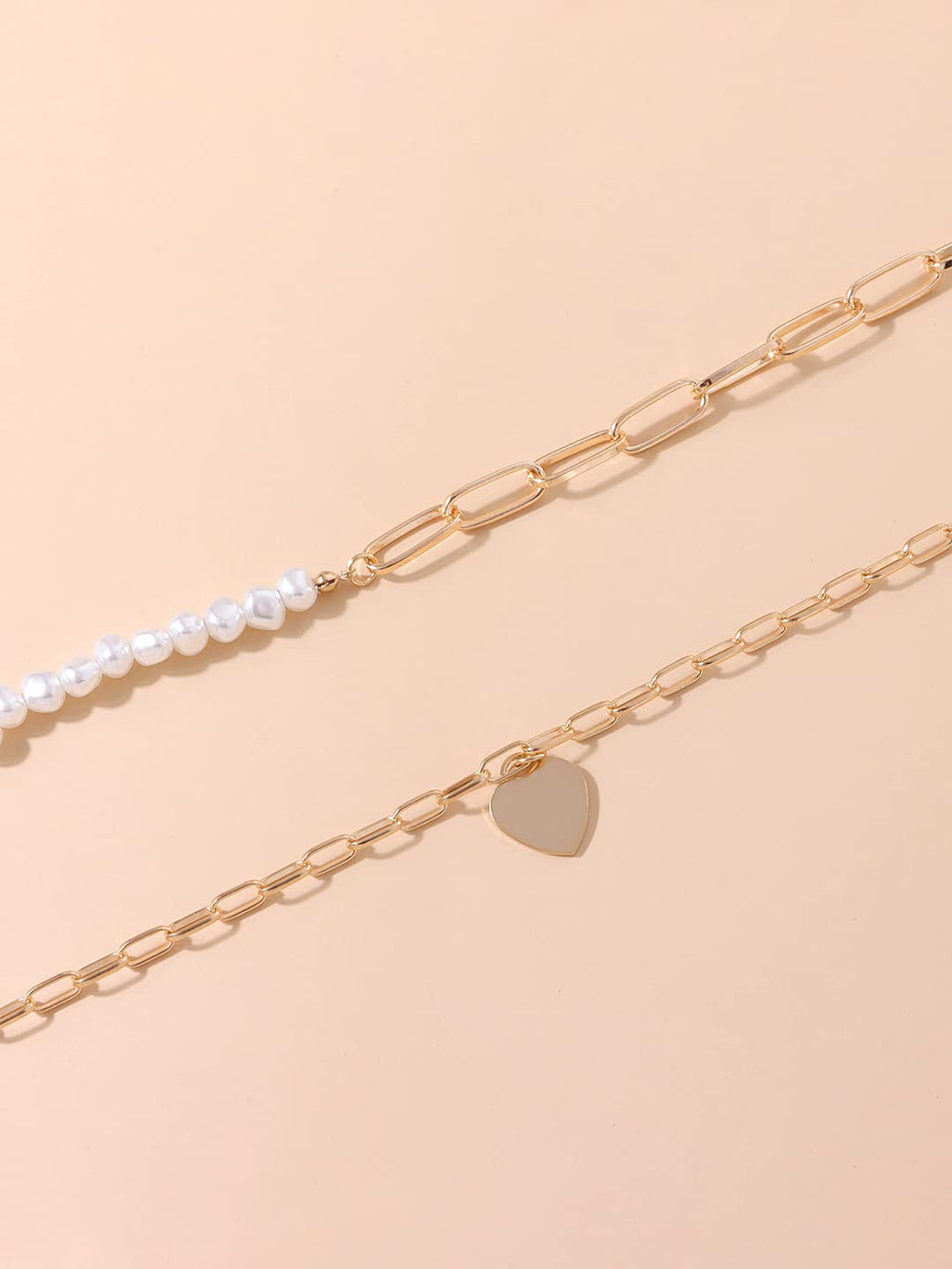 Pearl Heart Gold Layered Necklace