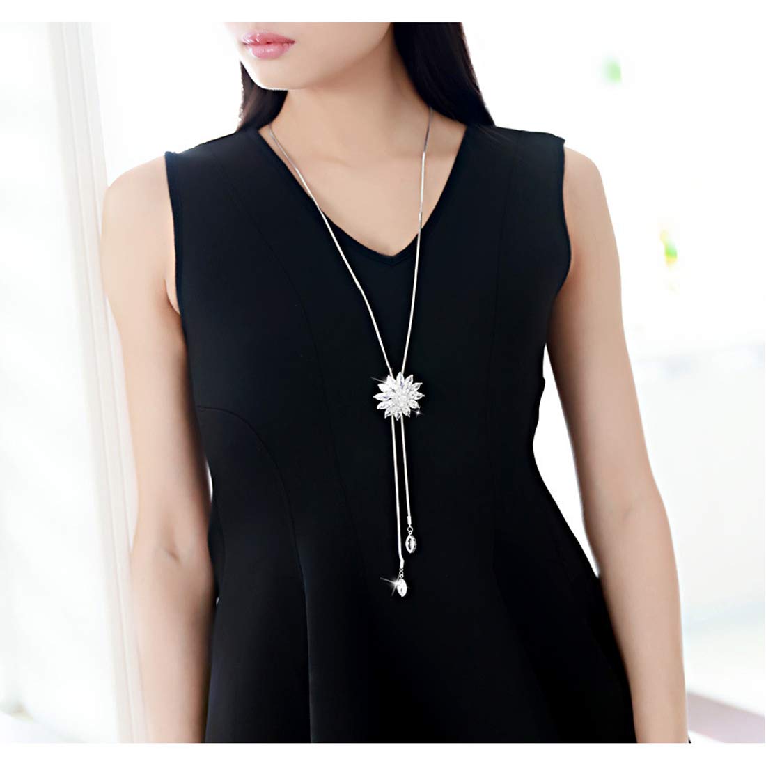 Crystal Flower Long Chain Necklace