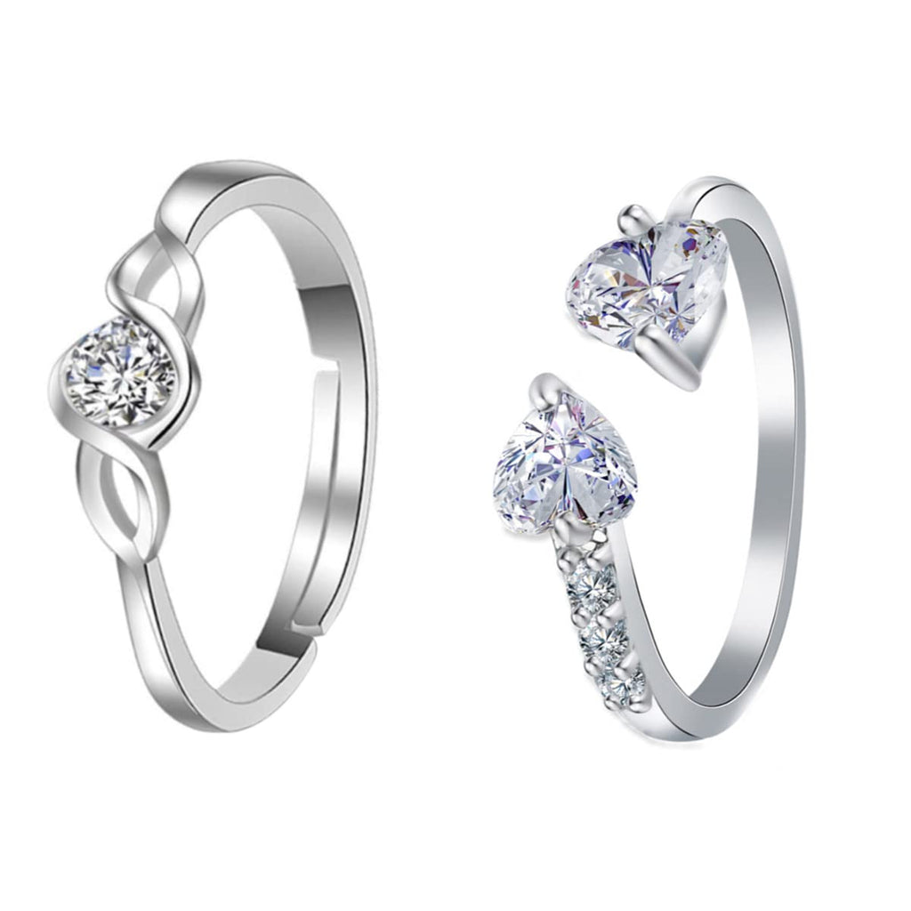 Silver Toned Two Piece Crystal Combo Ring