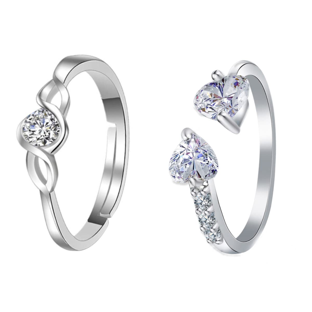 Silver Toned Two Piece Crystal Combo Ring