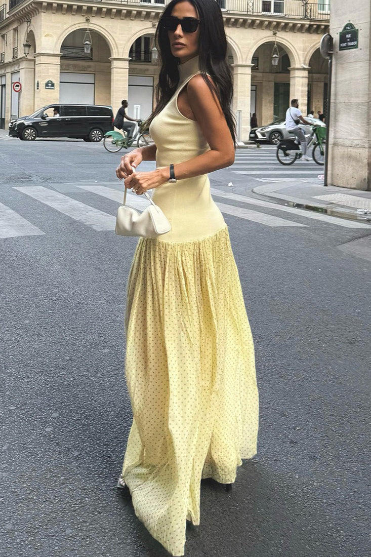 Off Shoulder Mesh Detail Open Back Maxi Dress