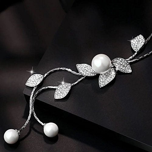 Wine Crystal Pearl Chain Necklace