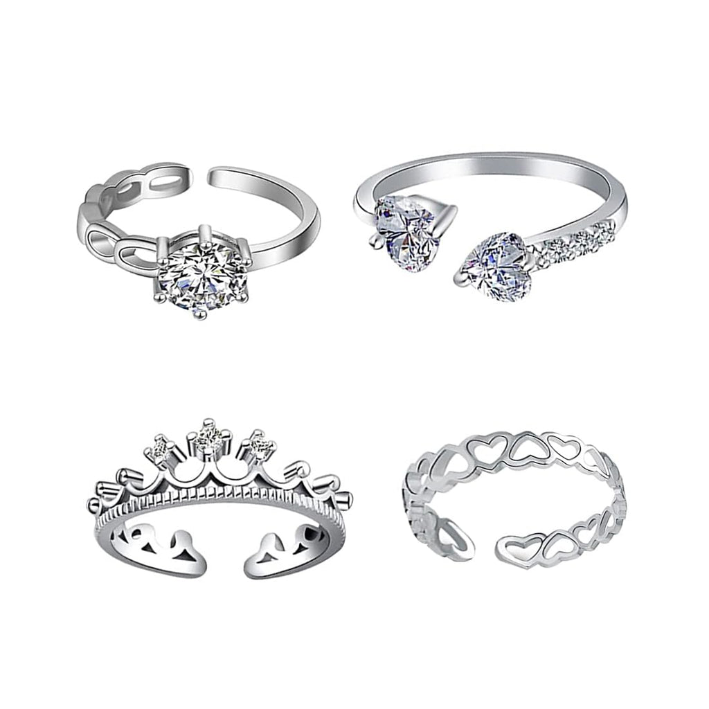 Silver Adjustable Crystal Four Piece Ring