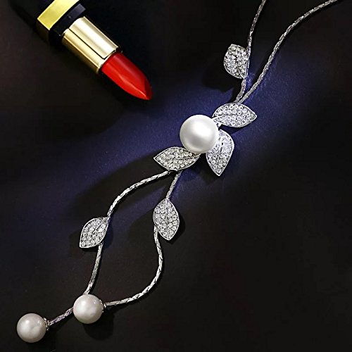 Wine Crystal Pearl Chain Necklace