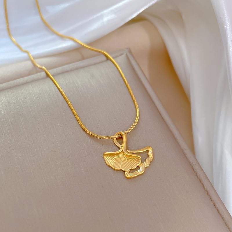 Ginkgo Leaf Gold Plated Pendant Necklace