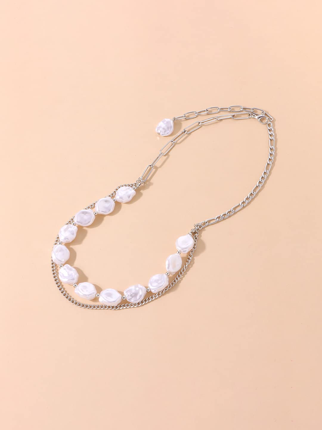 Silver Stone Multilayer Chain Necklace