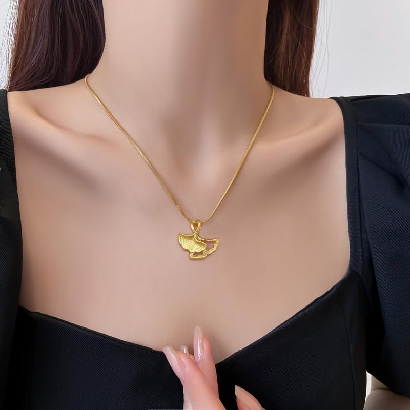 Ginkgo Leaf Gold Plated Pendant Necklace