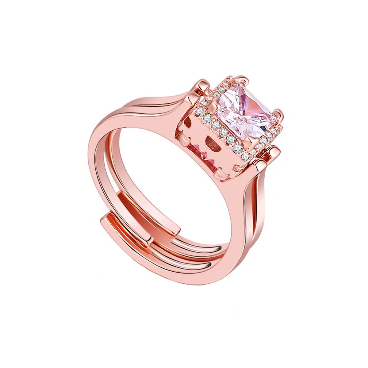 Dual Flip Rose Gold Square Crystal Ring