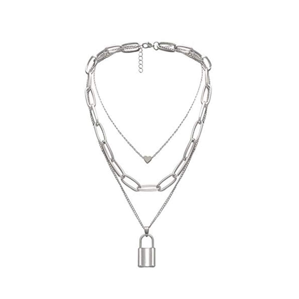Layered Silver Key Locket Necklace