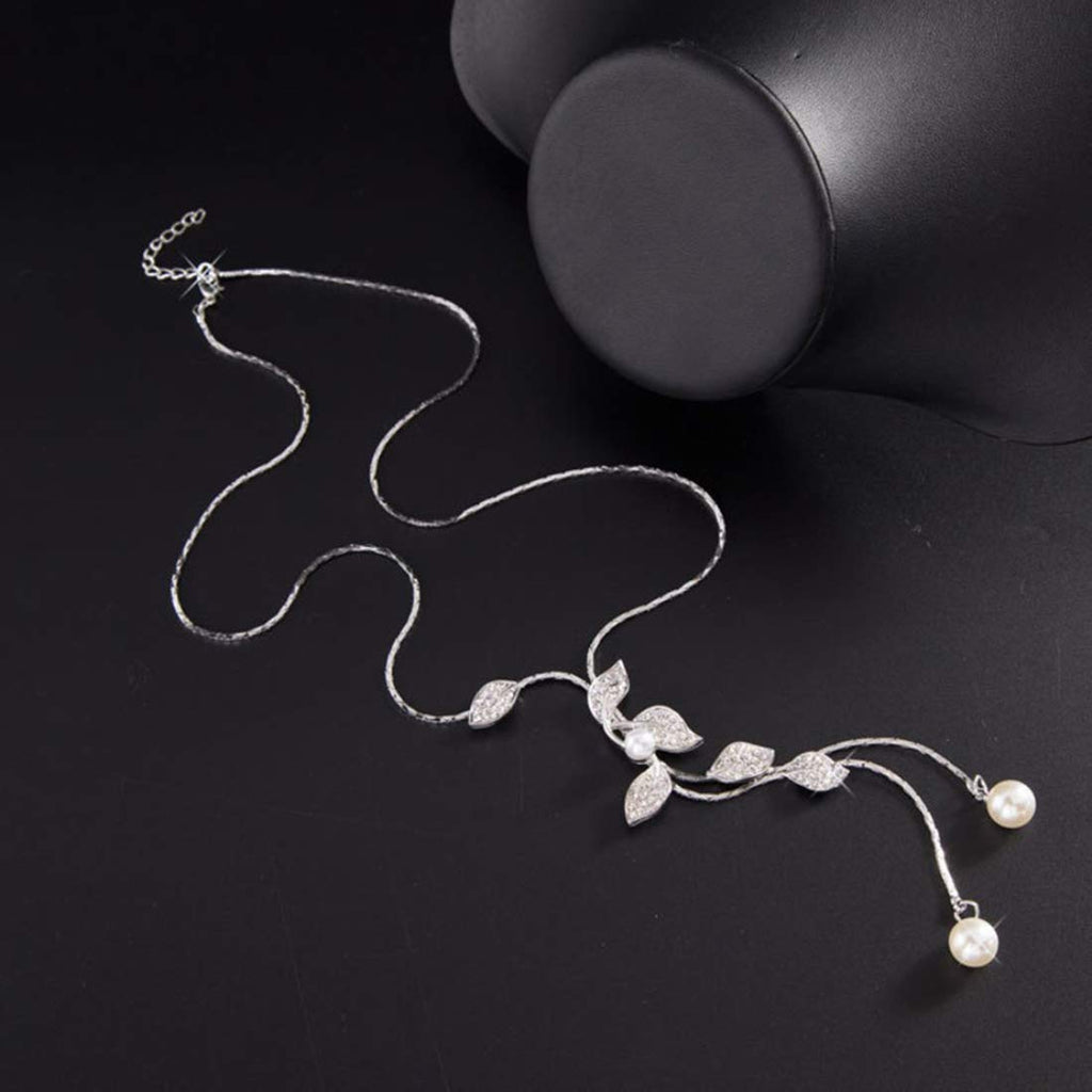 Wine Crystal Pearl Chain Necklace