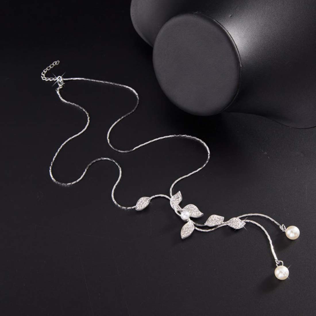 Wine Crystal Pearl Chain Necklace