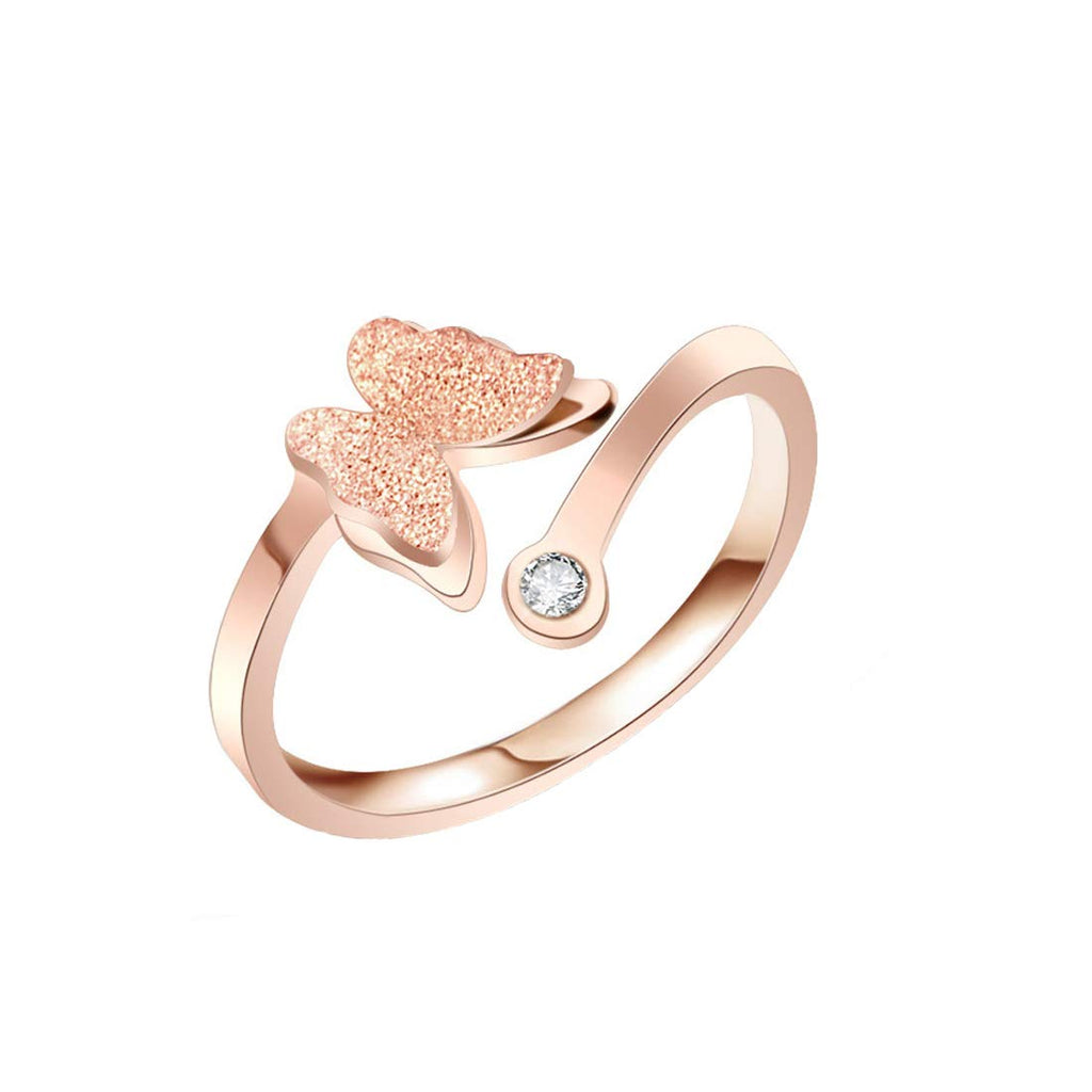 Rose Gold Dual Butterfly Crystal Adjustable Ring