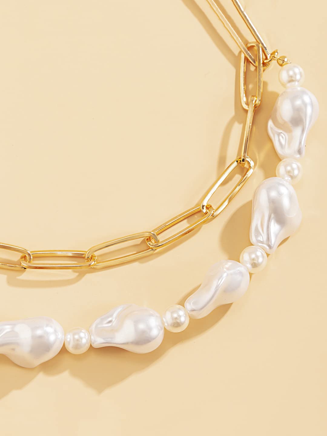 Gold Pearl Stone Layer Necklace