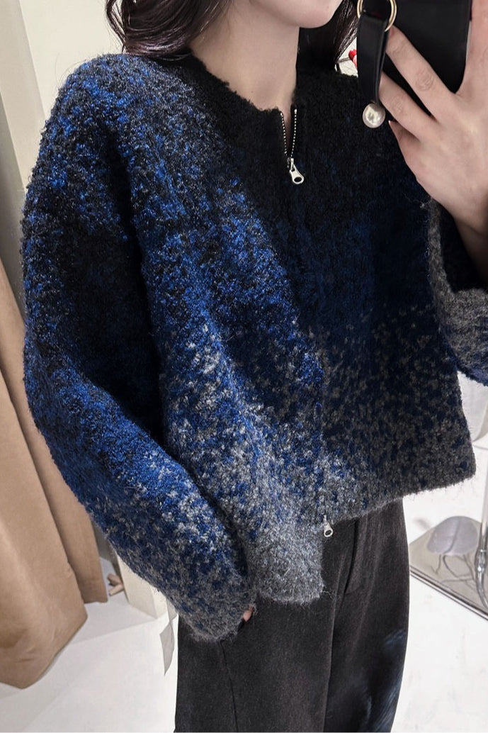 Zipper Front Gradient Knit Sweater