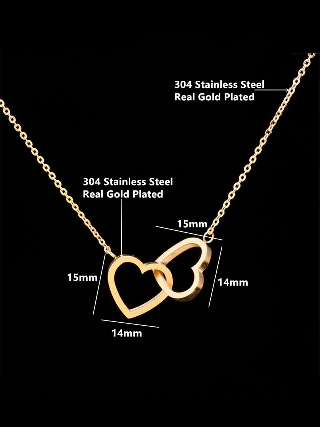 Dual Heart Stainless Gold Pendant Necklace