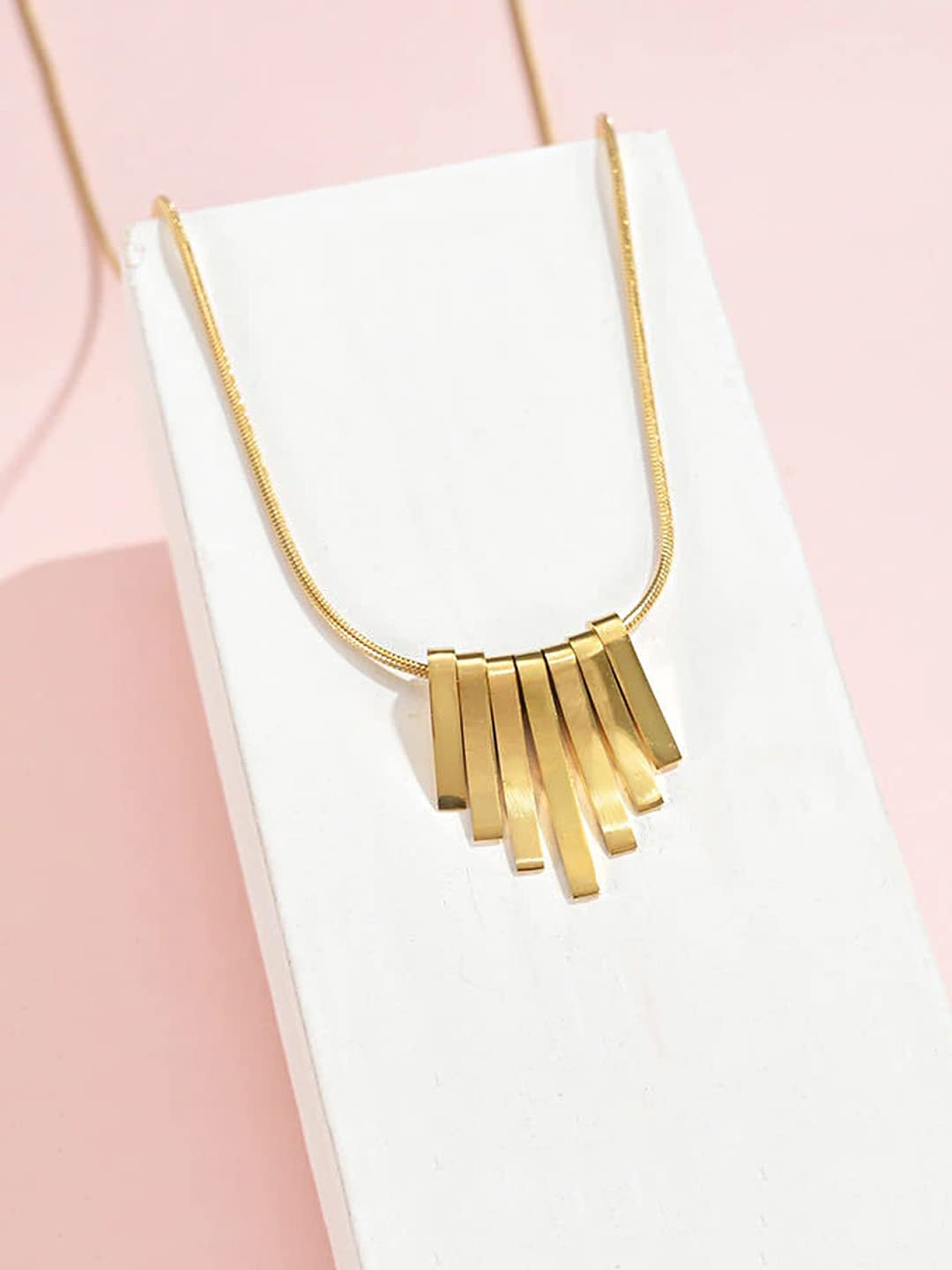 Gold Square Stainless Pendant Necklace