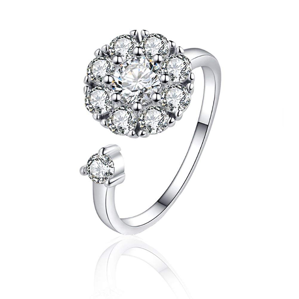 Adjustable Silver Cubic Zircon Crystal Ring