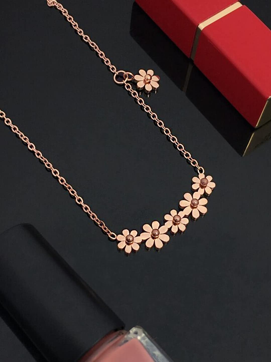 Rose Gold Floral Pendant Necklace